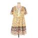 Shein Casual Dress - Mini V-Neck Short sleeves: Yellow Print Dresses - Women's Size 2X