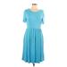 DB Moon Casual Dress - A-Line Scoop Neck Short sleeves: Blue Solid Dresses - Women's Size Large
