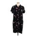 J.Jill Casual Dress - Shirtdress High Neck Short sleeves: Black Floral Dresses - Women's Size Large Petite