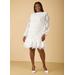 Plus Size Puff Sleeved Lace Flounced Dress