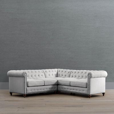 Logan Chesterfield 3-pc. Loveseat Sectional - Mushroom Crypton Hesse Performance - Frontgate