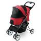 4 Wheels Dog Stroller,Easy-Fold Pet Stroller with 360 Rotating Front Wheel,Storage Basket and Cup Holder,Breathable and Visible Mesh for Medium Small Dogs Cats,Red