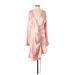 Miss Lola Casual Dress - Wrap V-Neck Long sleeves: Pink Print Dresses - Women's Size 2X