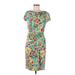 Ellen Tracy Casual Dress - Sheath High Neck Short sleeves: Green Floral Dresses - Women's Size 6