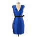 Ava & Aiden Cocktail Dress - Sheath Plunge Sleeveless: Blue Print Dresses - Women's Size 0