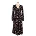 Old Navy Casual Dress - Midi V Neck 3/4 sleeves: Black Print Dresses - Women's Size Large