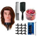 Complete Hair Styling & Care Kit - Training Head, Anti-Static Comb, Hair Brush, Barber Clips, Scrunchies & Hairpins