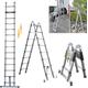 5M Telescopic Folding Ladder with Stabilizer Bar, Extension Ladder 2.5+2.5M A-Frame Multi-Purpose Folding Ladder, Lightweight Aluminium Telescoping Ladder Extendable Portable Ladder, 330lb Capacity