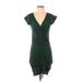 Antistar Casual Dress - Mini V-Neck Short sleeves: Green Solid Dresses - Women's Size Small