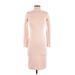 Susana Monaco Casual Dress - Bodycon High Neck 3/4 sleeves: Pink Print Dresses - Women's Size X-Small