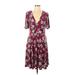 Torrid Casual Dress - A-Line V Neck Short sleeves: Burgundy Print Dresses - Women's Size Large Plus