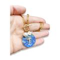 Cobalt Blue Crystal Lapis Lazuli Gemstone Cross Charm Cluster Gold Paperclip Chain Necklace. Free Shipping & Gift Wrapping