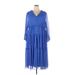 Taylor Casual Dress - A-Line V-Neck 3/4 sleeves: Blue Print Dresses - Women's Size 20