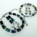 Apatite & Prehnite Column Beads Bracelet Earrings Sets