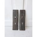 Plain Door Knob Backplate Pair, Set Of Antique Steel Plates, Vintage Metal Escutcheons, Hardware