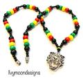 Beaded Necklace-Reggae Necklace-Tiger Pendant-Rasta Necklace-Handmade Necklace-Mens Necklace-One Love-Bob Marley Style-Uk