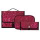 3 Pieces Hanging Toiletry Bag Set with Hook,Red Glitter Travel Makeup Case Kit,Portable Wash Bag Cosmetics Brush Organizer for Women Girls