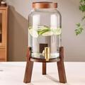 Drink Dispenser, Glass Drink Dispenser with Stand, Beverage Machine with Wooden Stand, 304 Stainless Spigot, Gallons Iced or Hot Beverage Dispenser, for Parties, High Capacity (Size : with Base 5L)