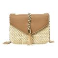 PACUM Straw Bag,Beach Bags For Women Fringed Chain Small Flap Bags for Women Straw+PU Crossbody Bags Ladies Summer Beach Messenger Shoulder Handbags (Color : Brown, Size : Natural)