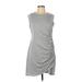 Nine West Casual Dress - Mini High Neck Sleeveless: Gray Print Dresses - Women's Size Large