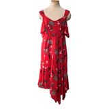 Anthropologie Dresses | Anthropologie Nanette Lepore Winnie Open-Shoulder Floral Silk Dress, Size 6 | Color: Red | Size: 6