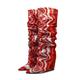 10.5Cm Fold Over Knee High Boots for Women Pointed Wedge Heel Knee Boot Wedge Heel Boot,Red,43