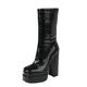 HJGTTTBN Women Shoes Women Ankle Boots Platform Thick High Heel Ladies Motorcycle Boots Patent PU Leather Zipper Square Toe Women Boots Black (Size : 6)