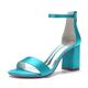 VACSAX Women's Chunky Block Heels Round Open Toe Back Zipper Satin Heeled Sandals Pumps Shoes for Wedding Party Evening,cyan,6 UK