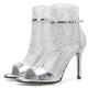 LIPIJIXI Women Gladiator Rhinestones Network Embellished Stiletto Heel Mesh Booties Peep Toe Sandals Silver Evening Dress Open Toe Booties Size 9