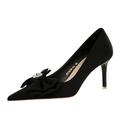 Women's Closed Pointed Toe 7.5CM Stiletto Pumps Bow Satin Slip On Party Wedding Office Dress High Heel Shoes (7.5,Black)
