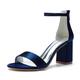 VACSAX Women's Chunky Block Heels Round Open Toe Back Zipper Satin Heeled Sandals Pumps Shoes for Wedding Party Evening,navy,3 UK