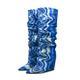 10.5Cm Fold Over Knee High Boots for Women Pointed Wedge Heel Knee Boot Wedge Heel Boot,Blue,37