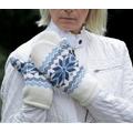 White Mittens For Women Knitted Nordic Woolen Gloves With Blue Fair Isle Pattern Beautiful Icelandic Jacquard Fleece-Lined Selbu Mittens