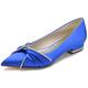 LRMYMHY Women's Pointed Toe Satin Wedding Shoes for Bride Rhinestones Slip on Bridal Shoes Closed Toe Ballet Flats Pumps,Blue,8 UK