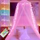 Elnsivo Bed Canopy with 18 Colors LED Star String Lights, Pink Canopy Bed Curtains with Color Changing Lights for Girls Kids Beds,Hanging Mosquito Queen Dome Bed Netting for Single to King Size