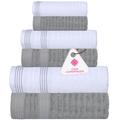 CASA COPENHAGEN Elegance 6 Piece Towel Set, Gray Purple + White, 550gsm 2 Bath Towels, 2 Hand Towels, 2 Wash Cloths Made from Soft Egyptian Cotton for Bathroom, Kitchen and Shower