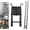 Telescopic Ladder Extension Ladder 12FT Aluminum Telescopic Extendable Ladder with 2.8" Ladder Roof Hooks, Roof Ladder, Multi-Purpose Collapsible Ladder for Outdoor Working, 330 Lb Capacity, EN131