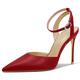 CHMILE CHAU 【You need to measure the length of your feet before ordering】 Women's pumps-high heel shoe-needle-pointed toe-buckle ankle strap 36-CHC-19, Red F, 6.5 UK