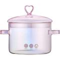 Glass Soup Bowl with Lid and Handle, 1PC Pink Double-Handle Cooking Pot