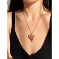 Heart Pendant Necklace, Gold Stainless Steel Chain With Heart Embroidered By Hand, Valentines Day Gift For Her