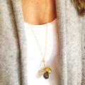 Gold Long Necklace - Heirloom Crystal Quartz Smoky Filigree Beaded Smokey