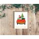 Retro Christmas Greeting Card, Vintage Inspired Tree, Retro Holiday Car, Family Card