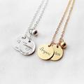 Cute Initial Necklace, Engraved Disc Charm Necklace With Dainty Ball Ornament, Date Name Family