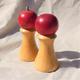 Wooden Salt Shaker & Pepper Grinder Mill With Red Ball Tops Vintage Chyn Tai