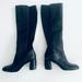 Nine West Shoes | Black Leather & Stretch Fabric Knee High Boots - Block Heel & Comfortable | Color: Black | Size: 9.5