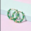 Anthropologie Jewelry | Adorable Spring Green Bamboo Hoops Huggies | Color: Gold/Green | Size: Os