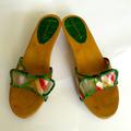 Burberry Shoes | Authentic Burberry Wooden Slip-Ons With Kitten Heels | Color: Green/Tan | Size: 6