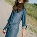 Anthropologie Dresses | Anthropologie Cloth & Stone Floral Dot Chambray Tie Waist Denim Shirtdress Small | Color: Blue | Size: S