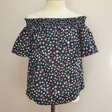 J. Crew Tops | J Crew Ratti Happy Cat Off-The-Shoulder Multicolor Dot Print Top, Size Small | Color: Blue/Pink | Size: S