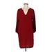 Madewell Casual Dress - Shift V Neck 3/4 sleeves: Burgundy Print Dresses - Women's Size X-Small